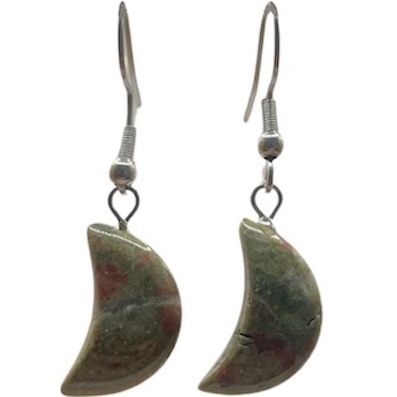 Unakite Crescent Moon Surgical Steel Earrings